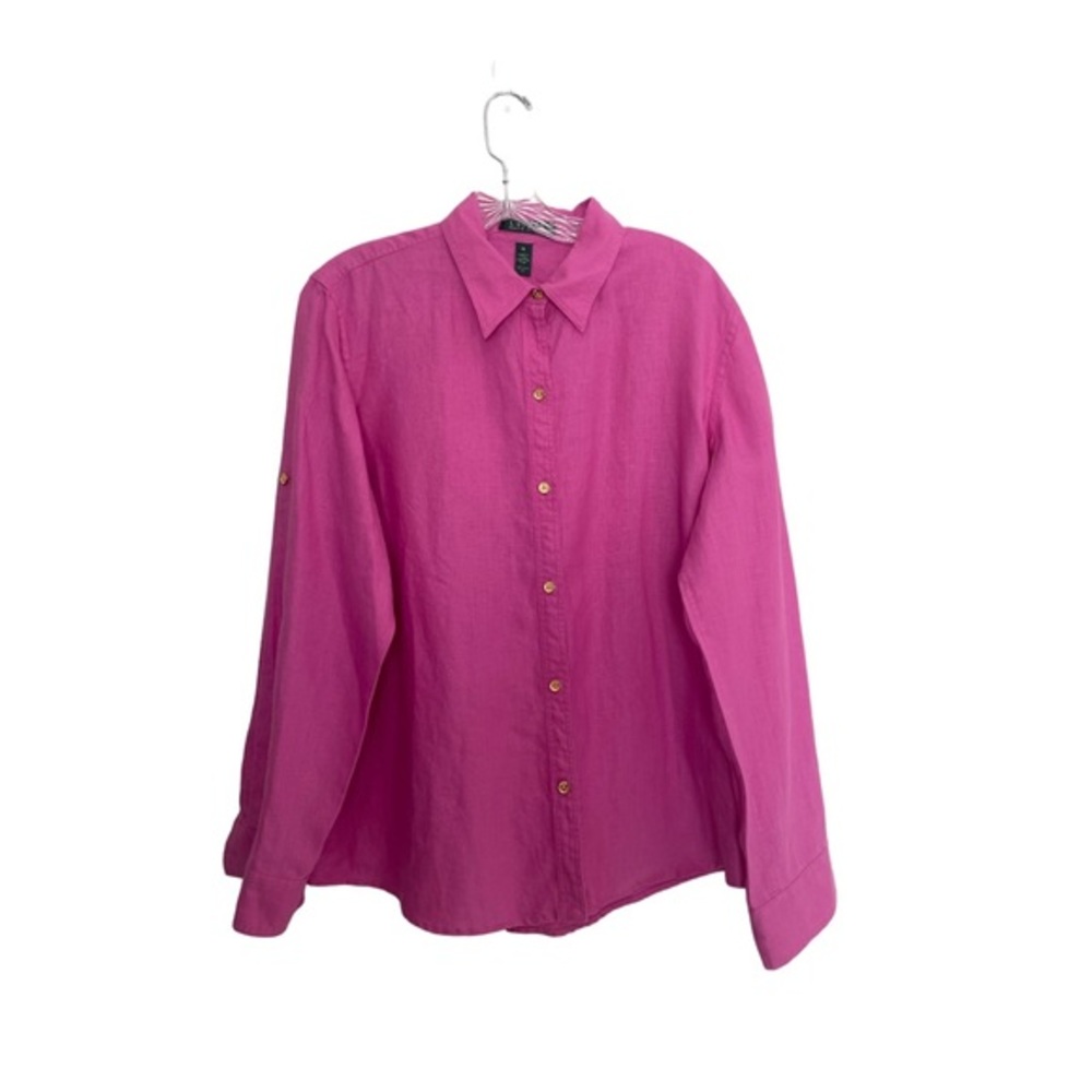 lauren Ralph Lauren 100% linen Pink button down shirt size Large